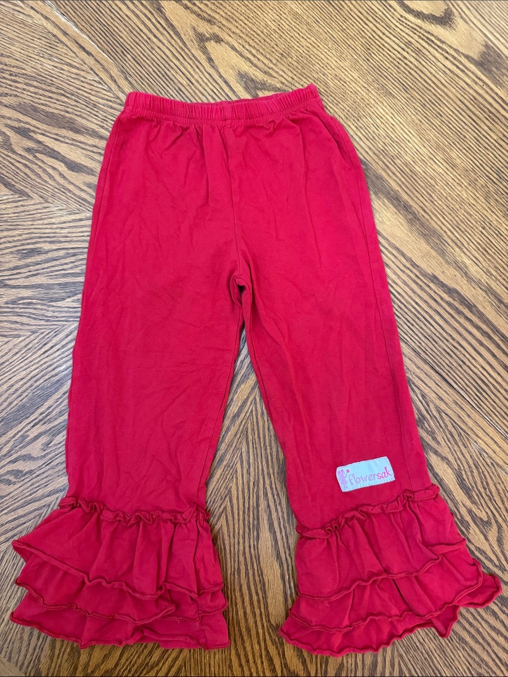 Flower Sak 3 Ruffle Hem Red Girls' Leggings Sz 6